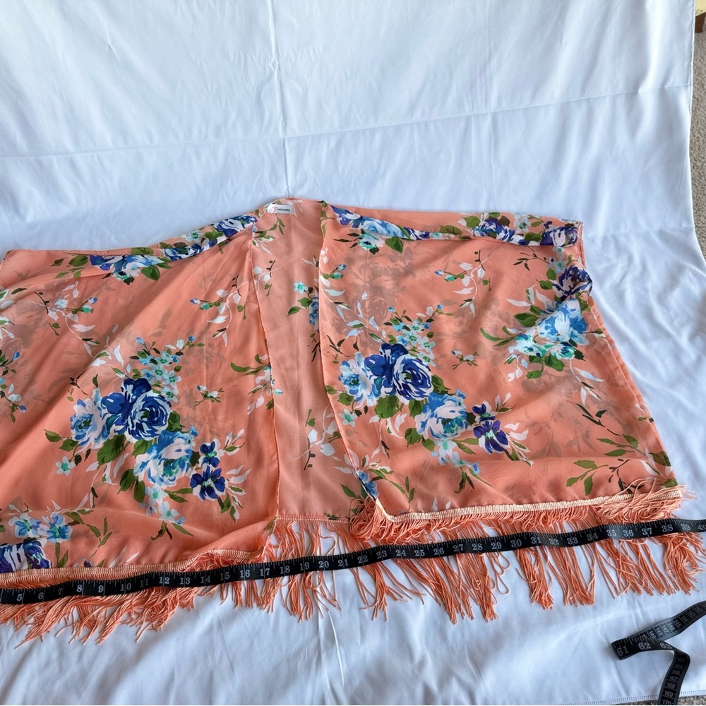 Orange and Blue Kimono Robe with Fringe - Picture 8 of 9